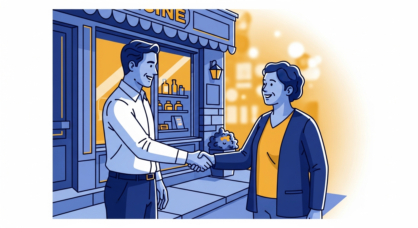 Local merchant services representative helping business owner